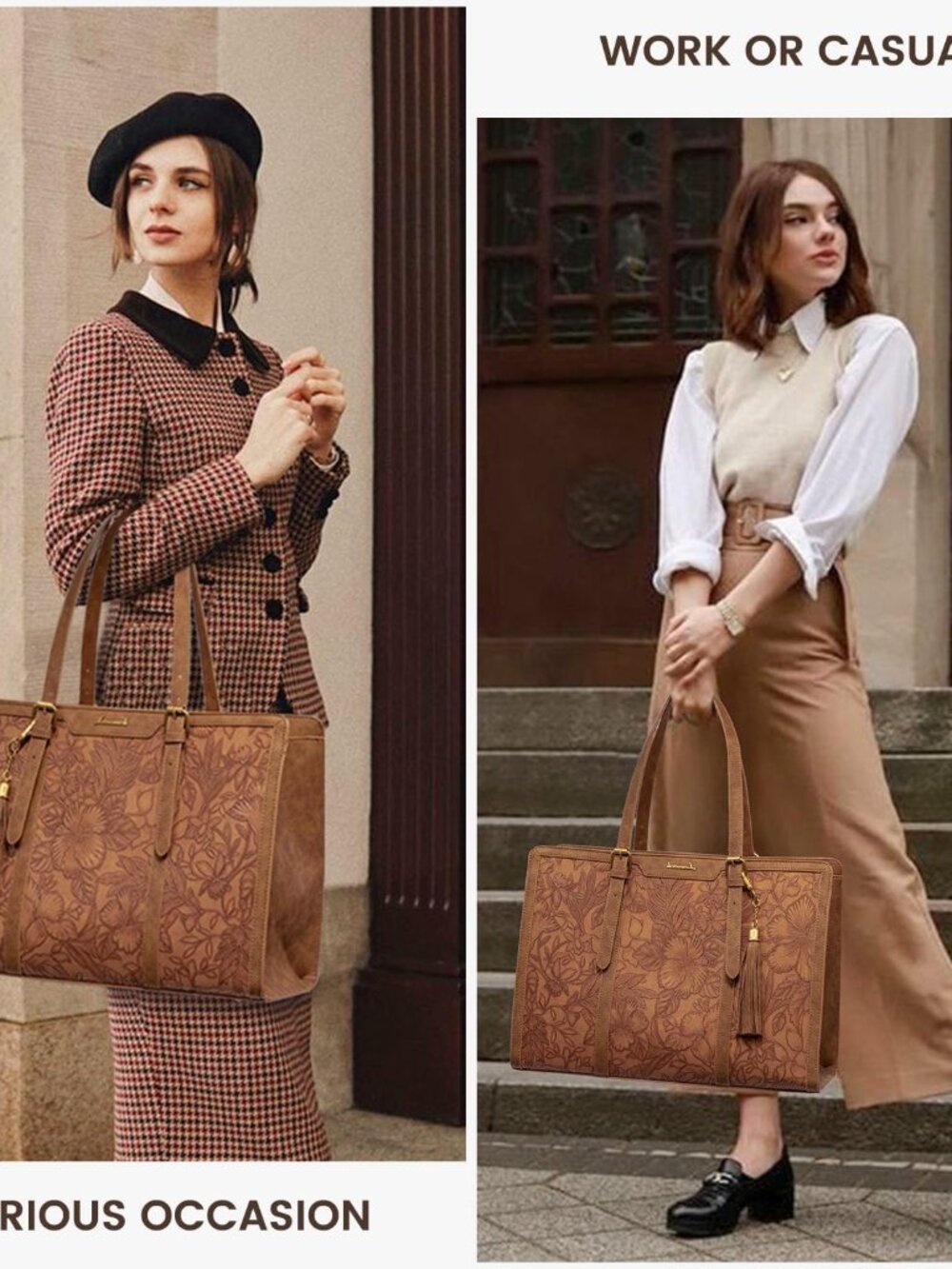 Laptop Bag for Women Vintage Leather Work Tote 15.6 inch Large Capacity Computer - Picture 8 of 8